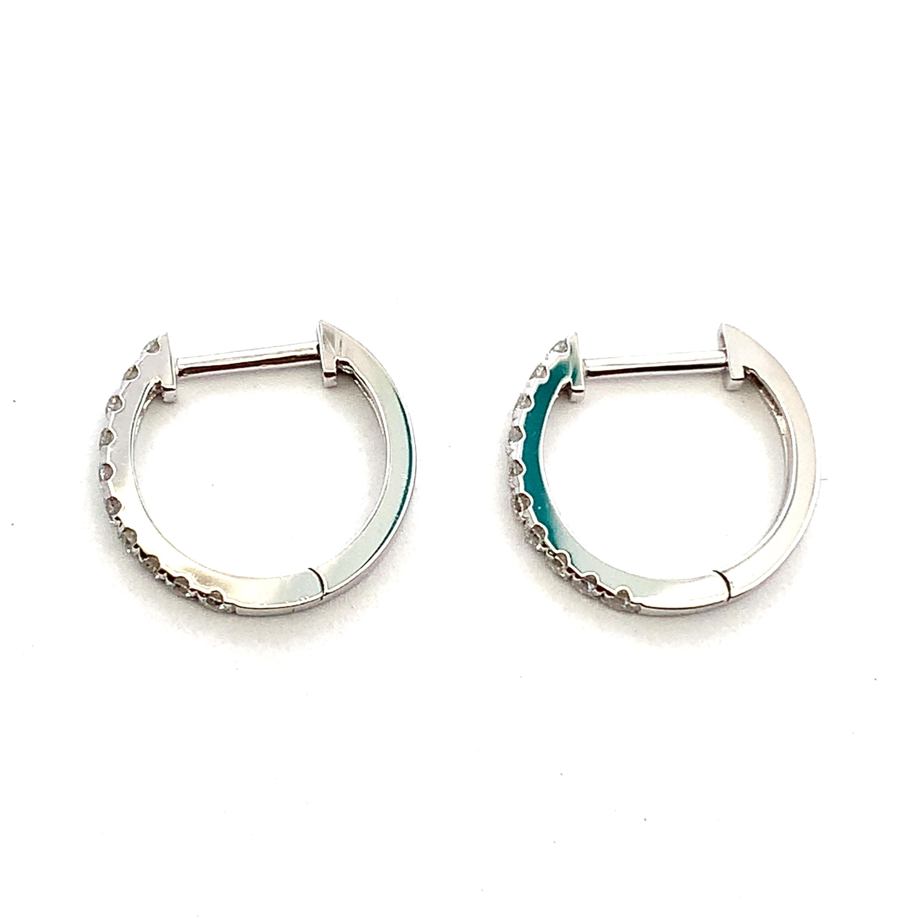 Women's or Men's Diamond petit hoop huggie earrings 18k white gold For Sale