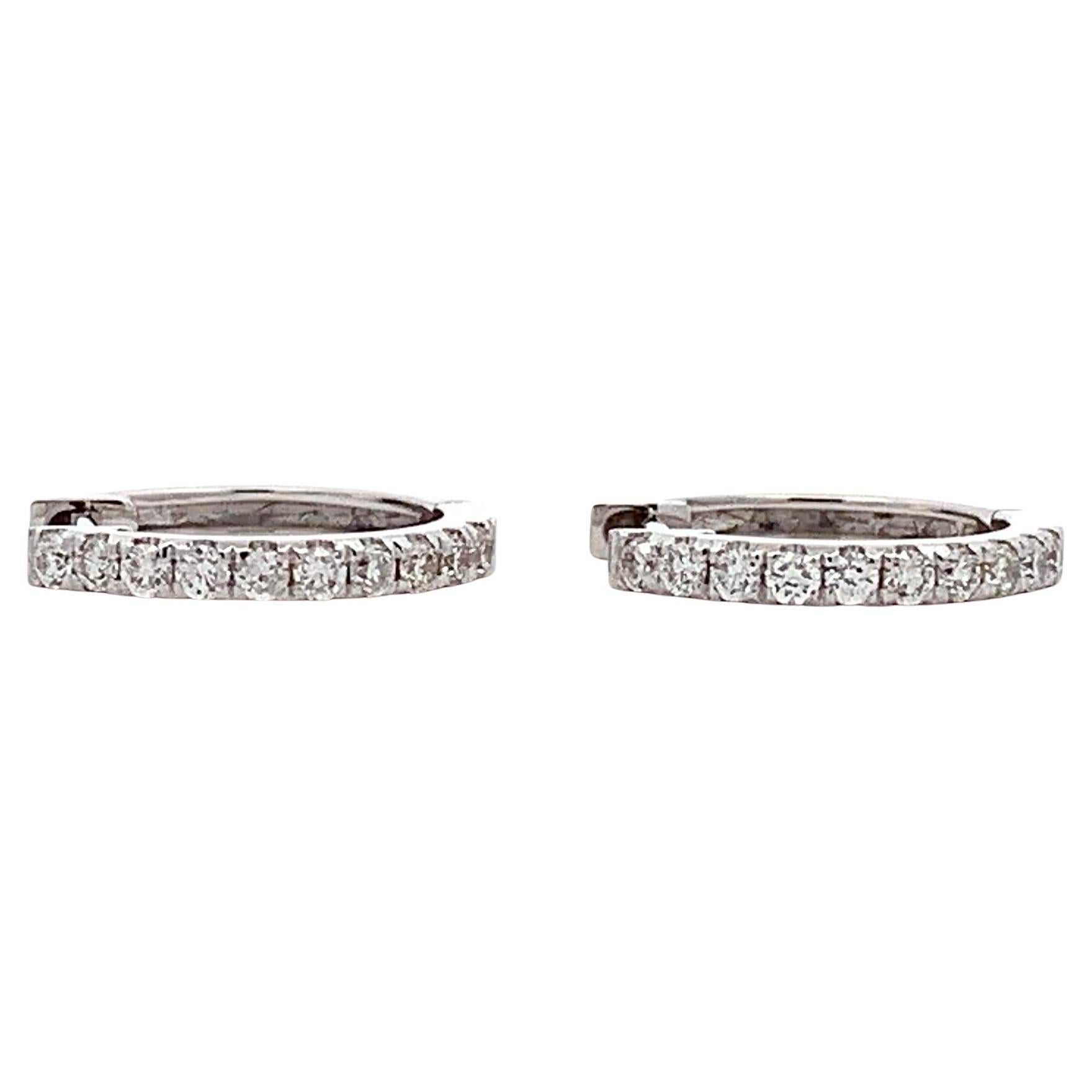 Diamond petit hoop huggie earrings 18k white gold