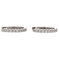 Diamond petit hoop huggie earrings 18k white gold