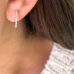 Diamond petite hoop huggie earrings 18k white gold