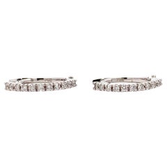 Diamond petite hoop huggie earrings 18k white gold