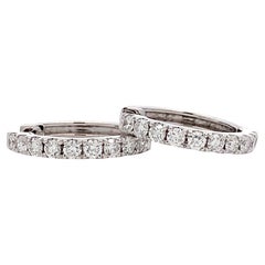 Diamond petite hoop huggie earrings 18k white gold