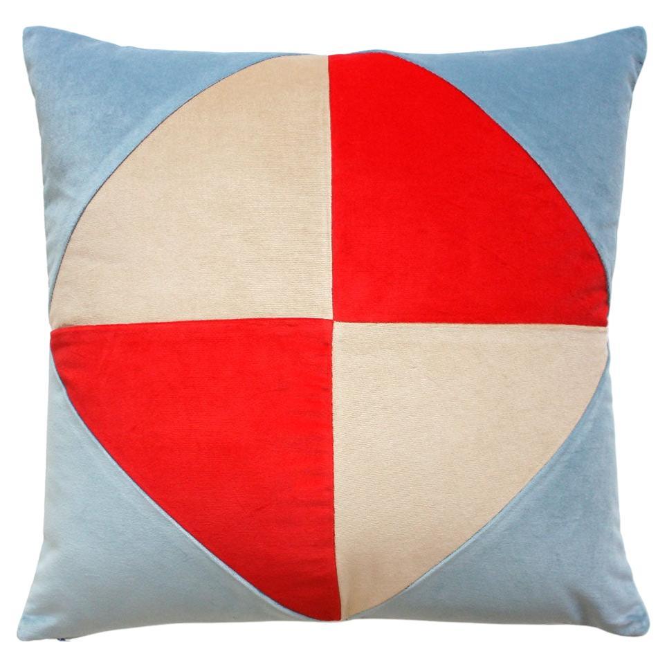 Diamond Petrol & Red Velvet Deluxe Patchwork Decorative Cushion