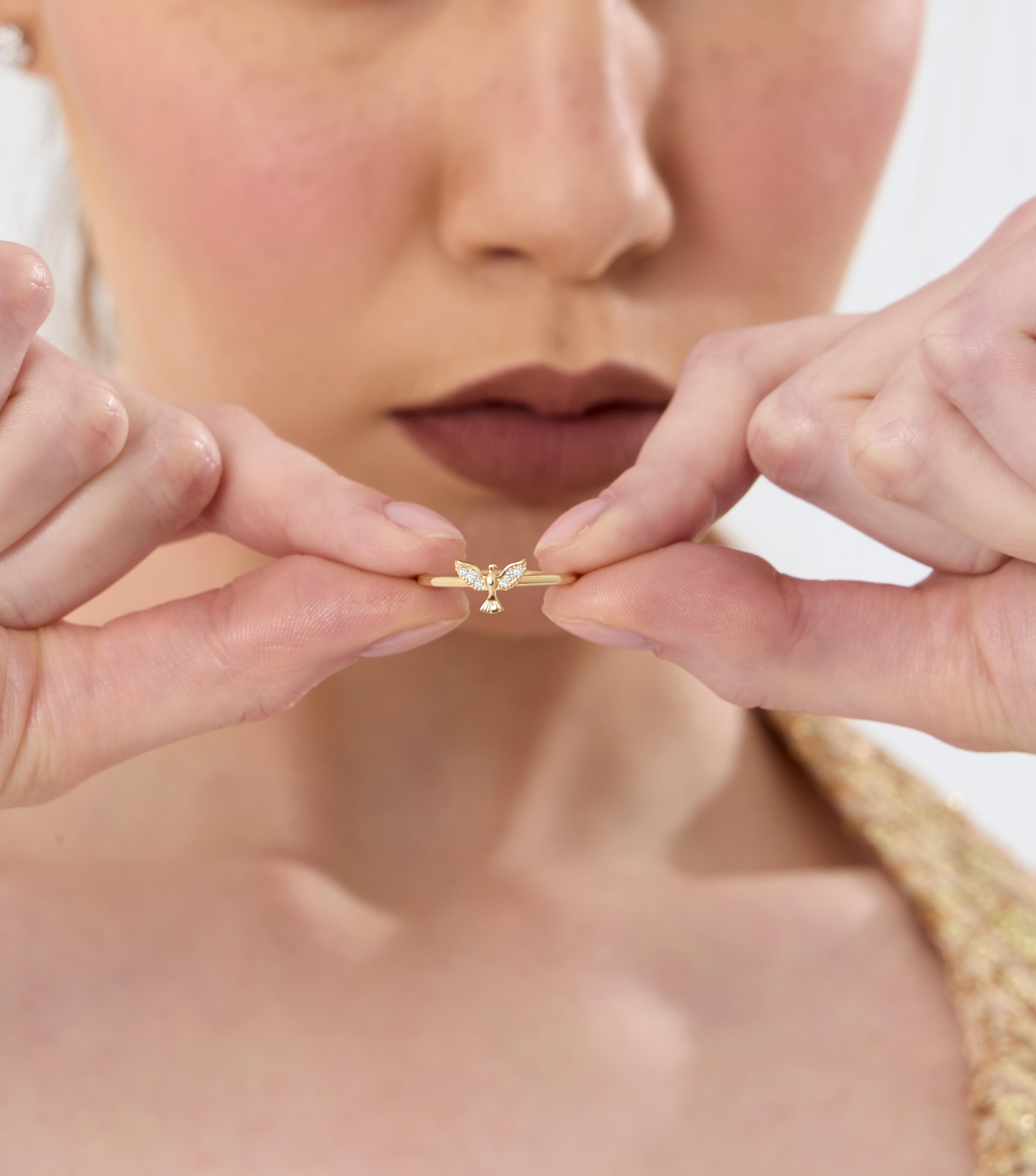 Women's or Men's Diamond Phoenix 0.04ct Solid Gold Ring For Sale