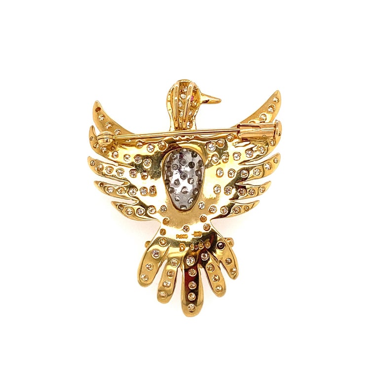 Diamond Phoenix Bird Platinum Brooch Pin Pendant Estate Fine Jewelry In Excellent Condition For Sale In Montreal, QC