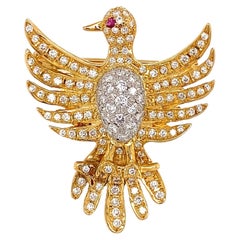 Platin-Brosche mit Anstecknadel, Diamant Phönix Vogel Estate Fine Jewelry