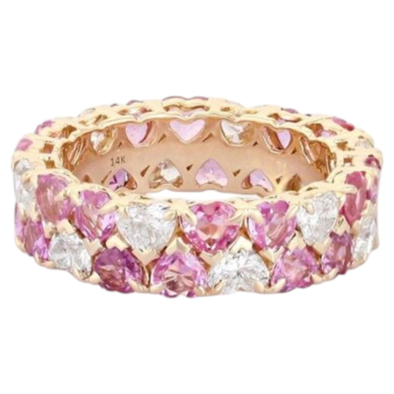 Diamond Pink 14K (or 18k upon request) Yellow Gold Sapphire Eternity Ring