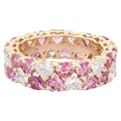 Anello Eternity in oro giallo 14 carati con zaffiro rosa da 4,56 carati e diamanti da 2,22 carati