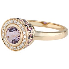 Diamond Pink Amethyst, Purple Amethyst and Black Diamond Ring