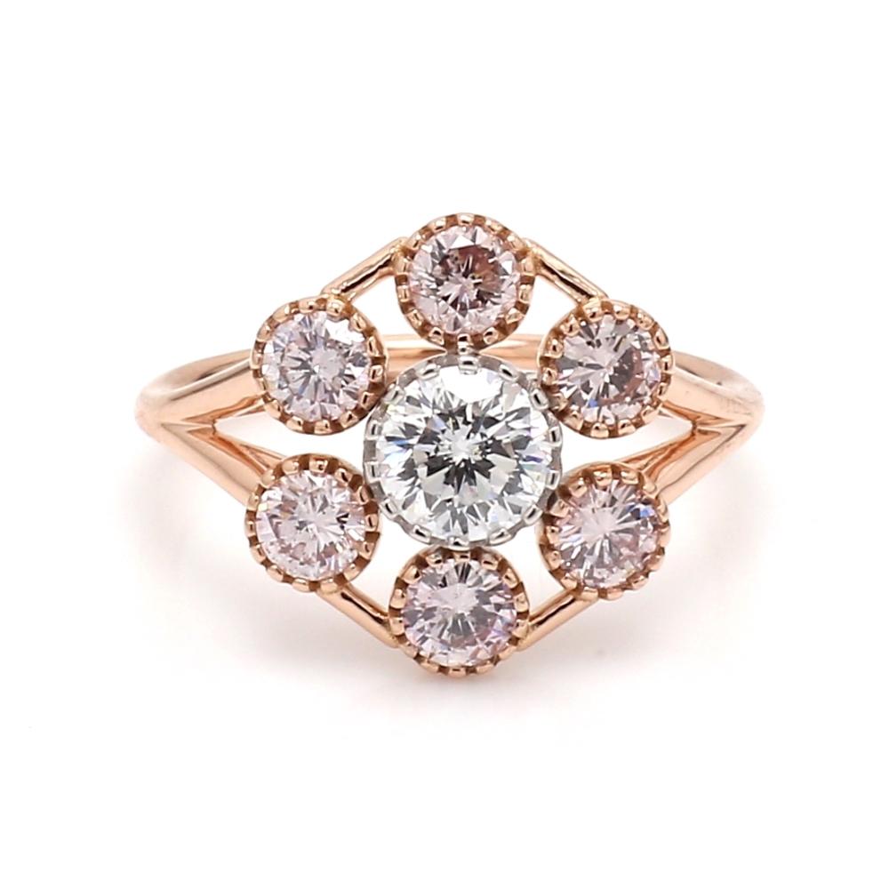 De las mujeres Anillo de oro con diamantes y acento de diamantes rosas Sz. 6.5 en venta