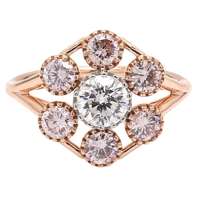 Diamond & Pink Diamond Accent Gold Estate Ring Sz. 6.5