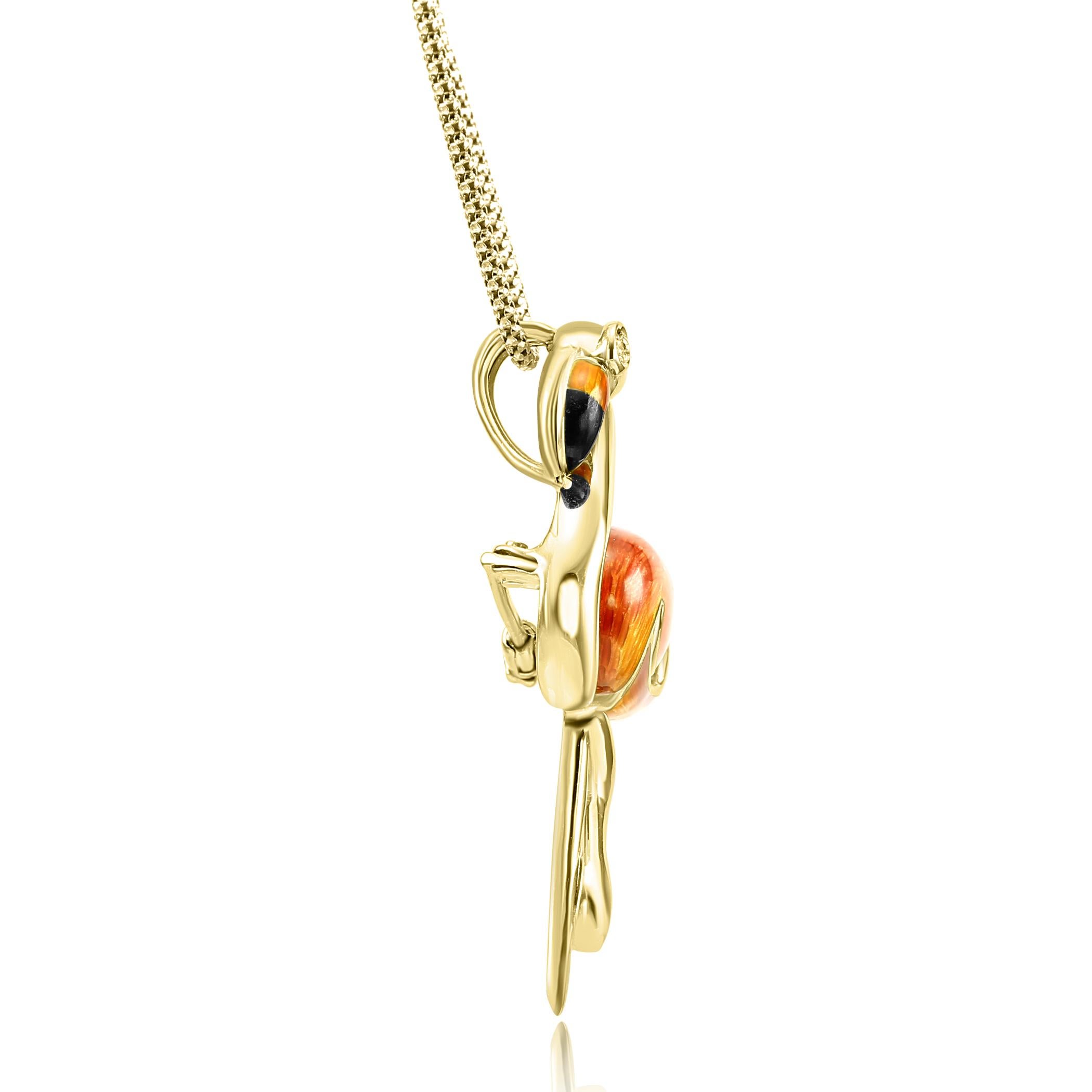 Art Deco Diamond & Pink Enamel 18 Karat Yellow Gold Flamingo Brooch Pendant For Sale