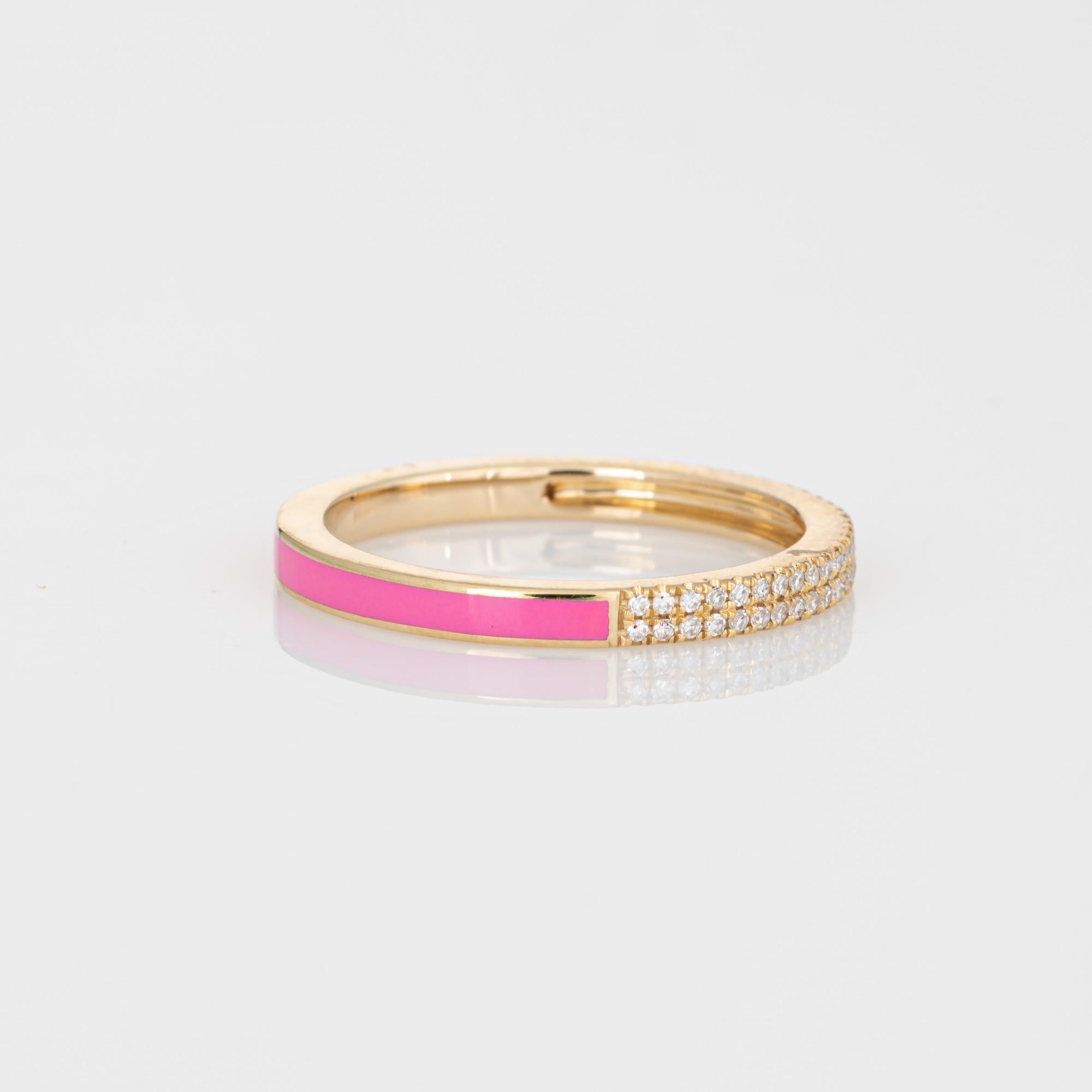 Contemporary Diamond Pink Enamel Eternity Ring 6.5 14k Yellow Gold Fine Jewelry Stacking Band