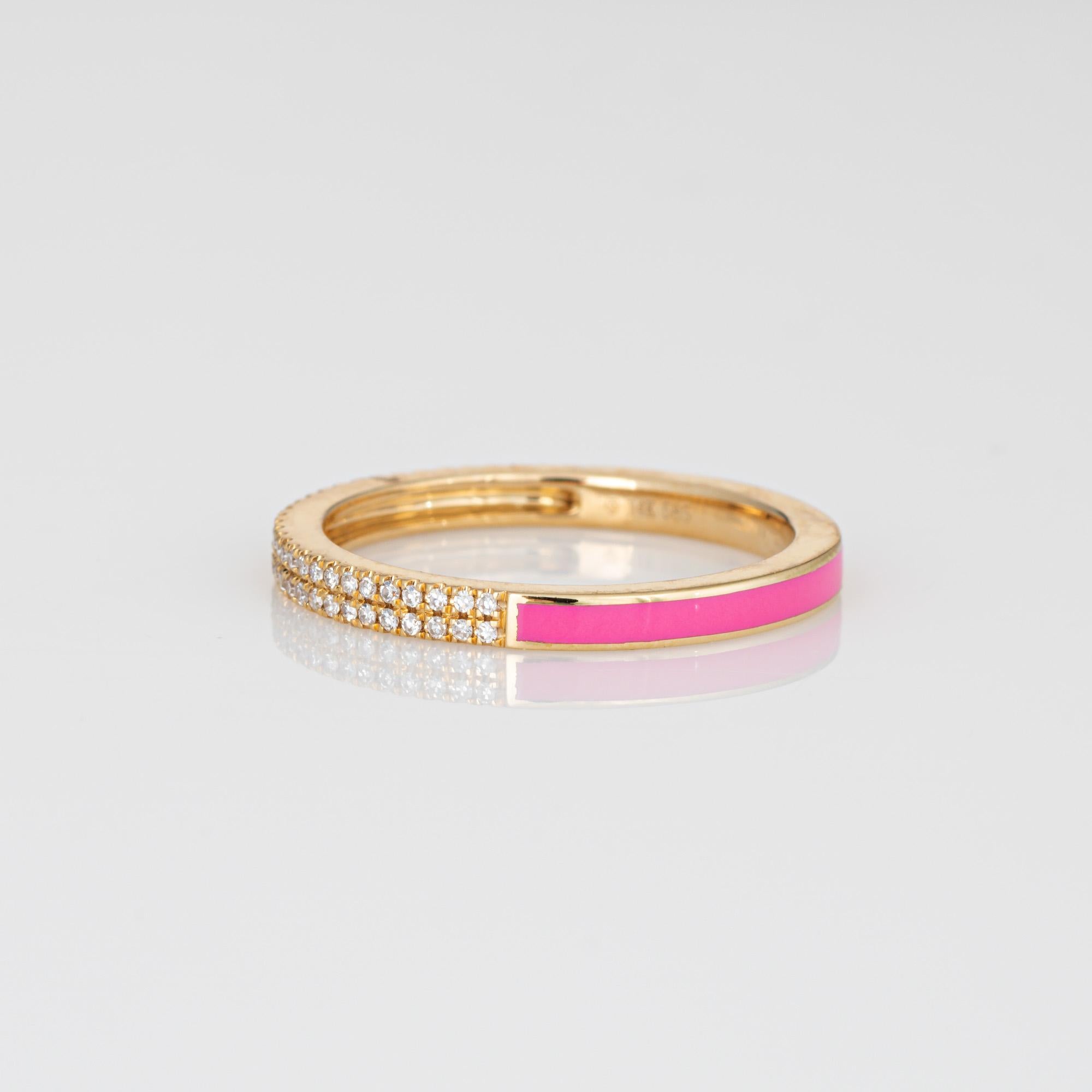 Round Cut Diamond Pink Enamel Eternity Ring 6.5 14k Yellow Gold Fine Jewelry Stacking Band