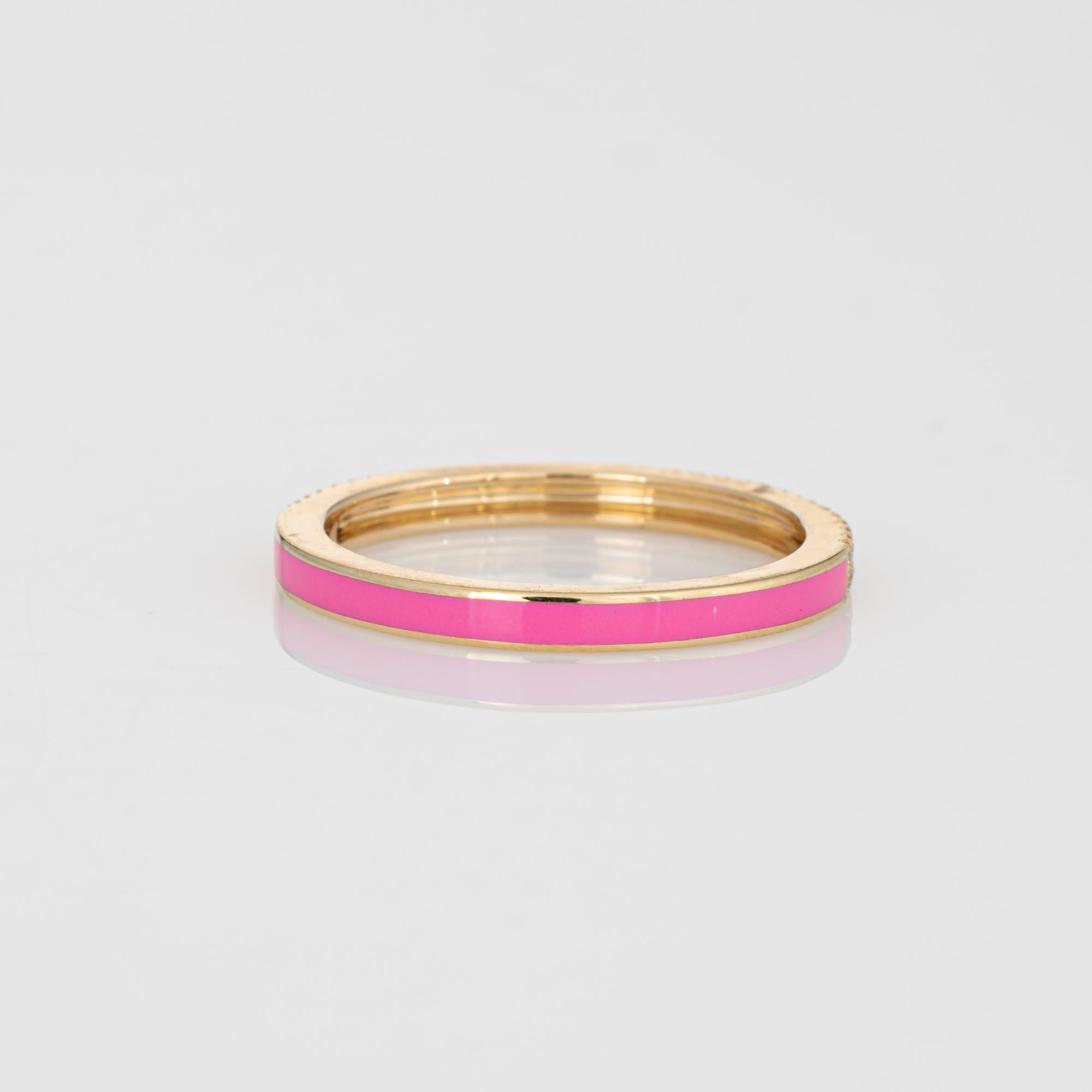 Diamond Pink Enamel Eternity Ring 6.5 14k Yellow Gold Fine Jewelry Stacking Band In Good Condition In Torrance, CA