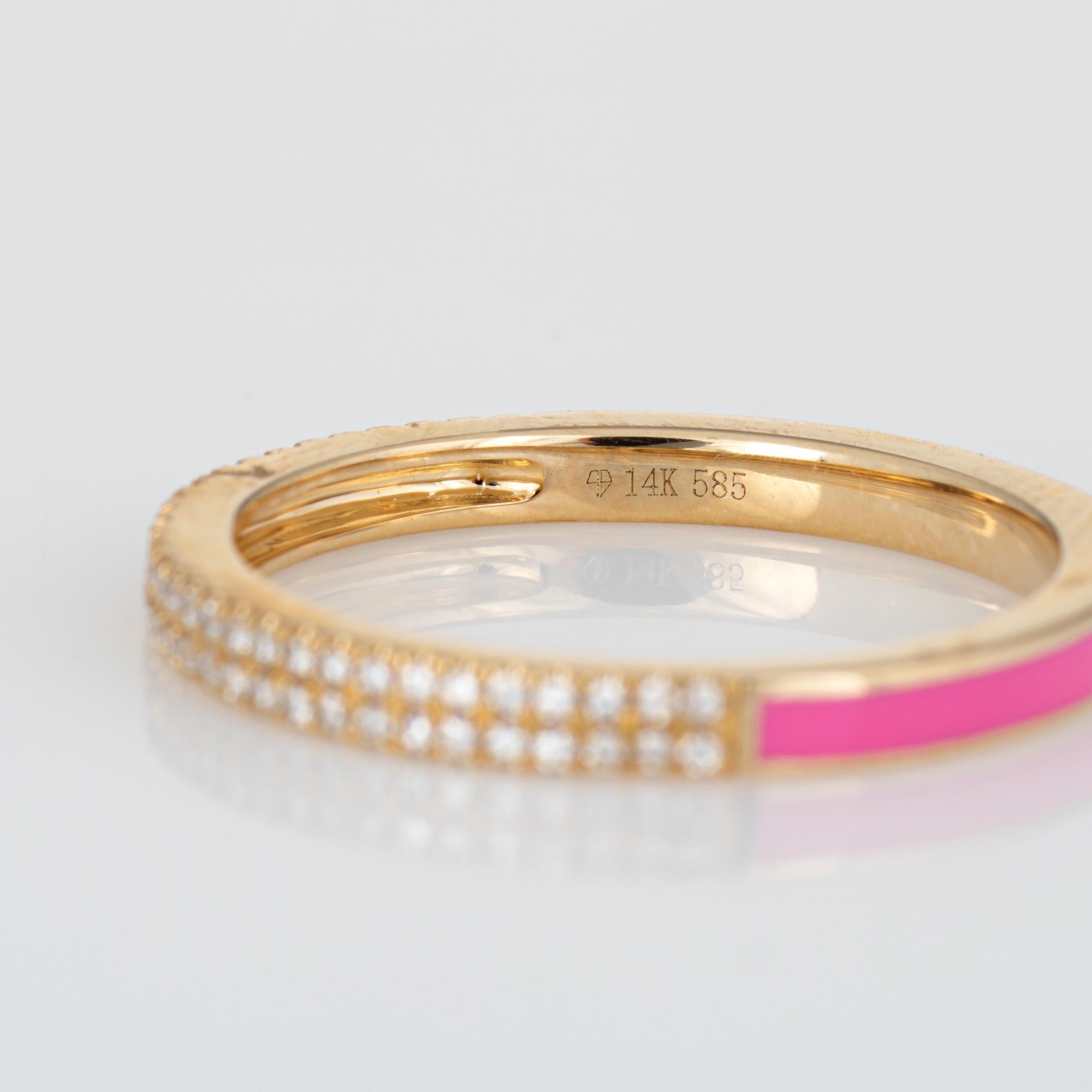 Diamond Pink Enamel Eternity Ring 6.5 14k Yellow Gold Fine Jewelry Stacking Band 1
