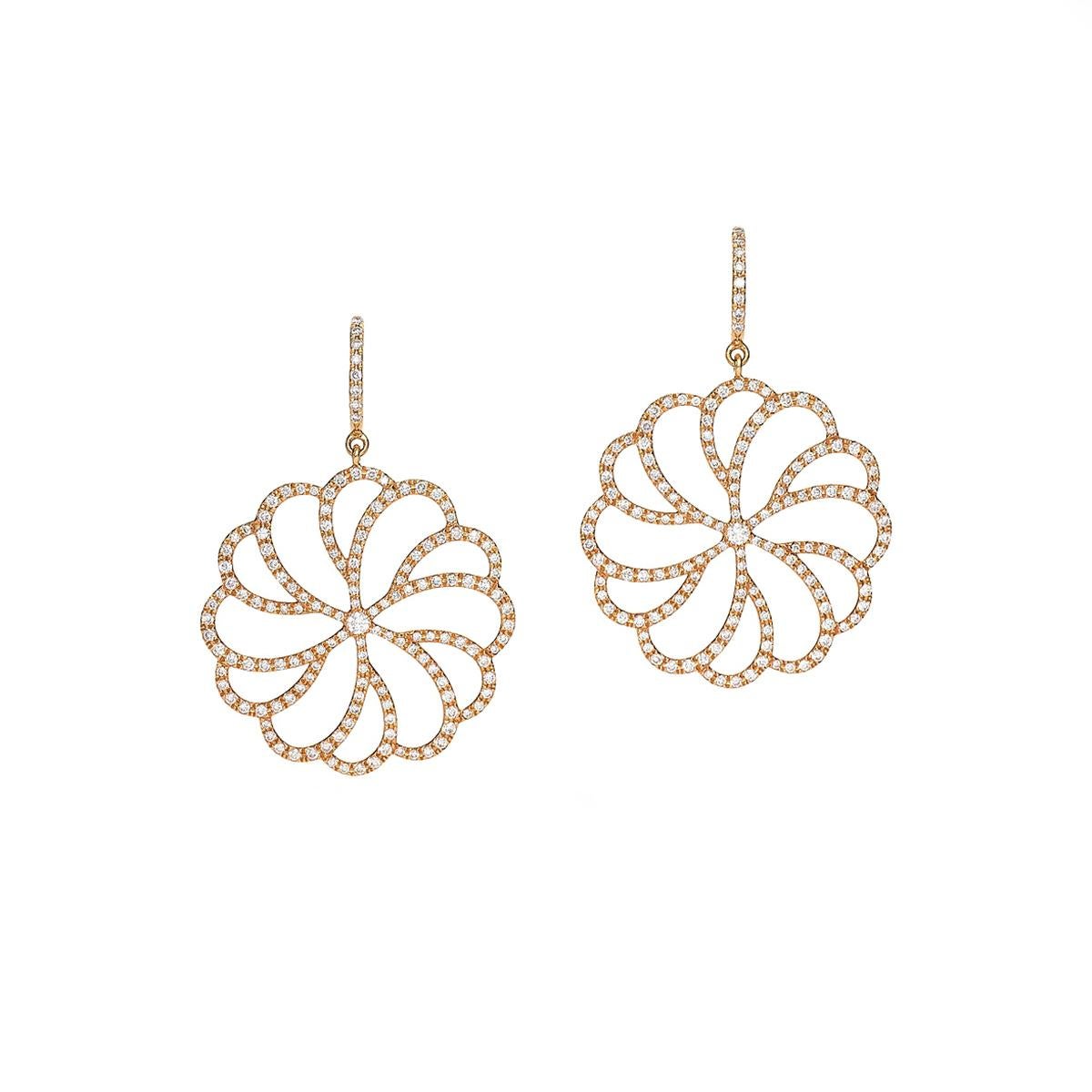 Round Cut Diamond Pink Gold Earrings For Sale