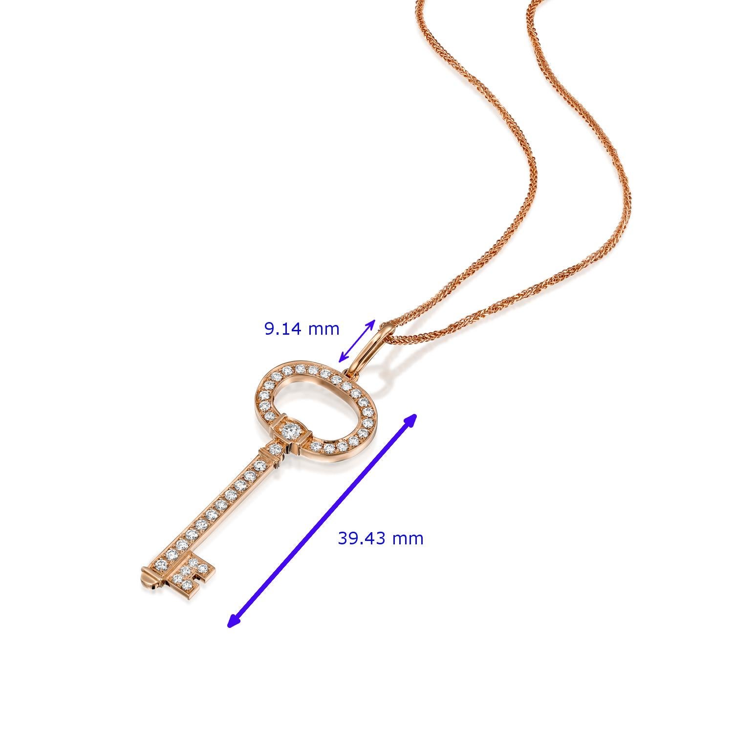 Contemporary Diamond Pink Gold Key Pendant For Sale