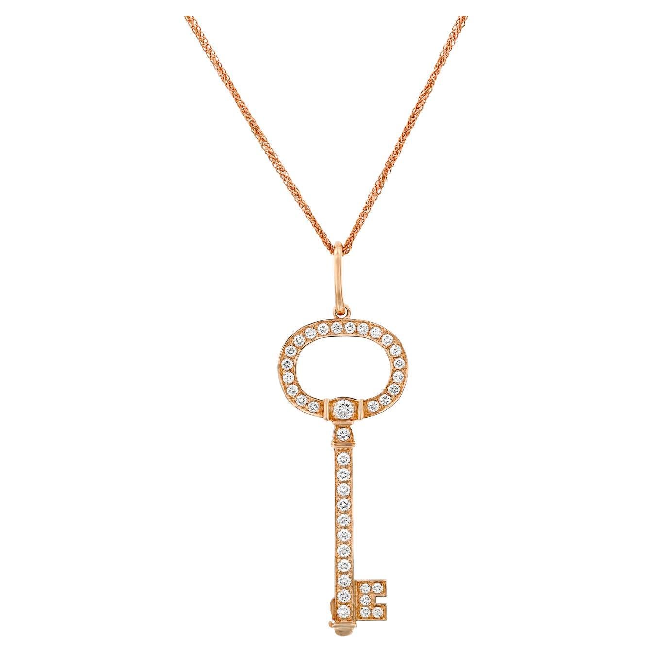 Diamond Pink Gold Key Pendant For Sale