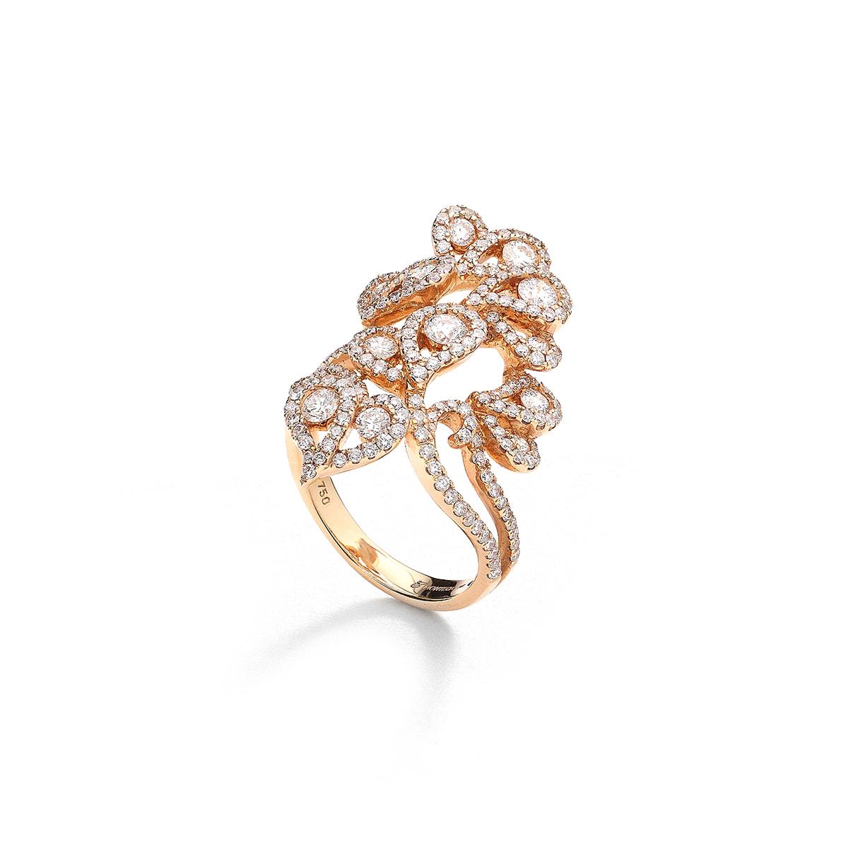 Ring in 18kt pink gold set with 5 diamonds 0.52 cts and 212 diamonds 1.48 cts Size 53