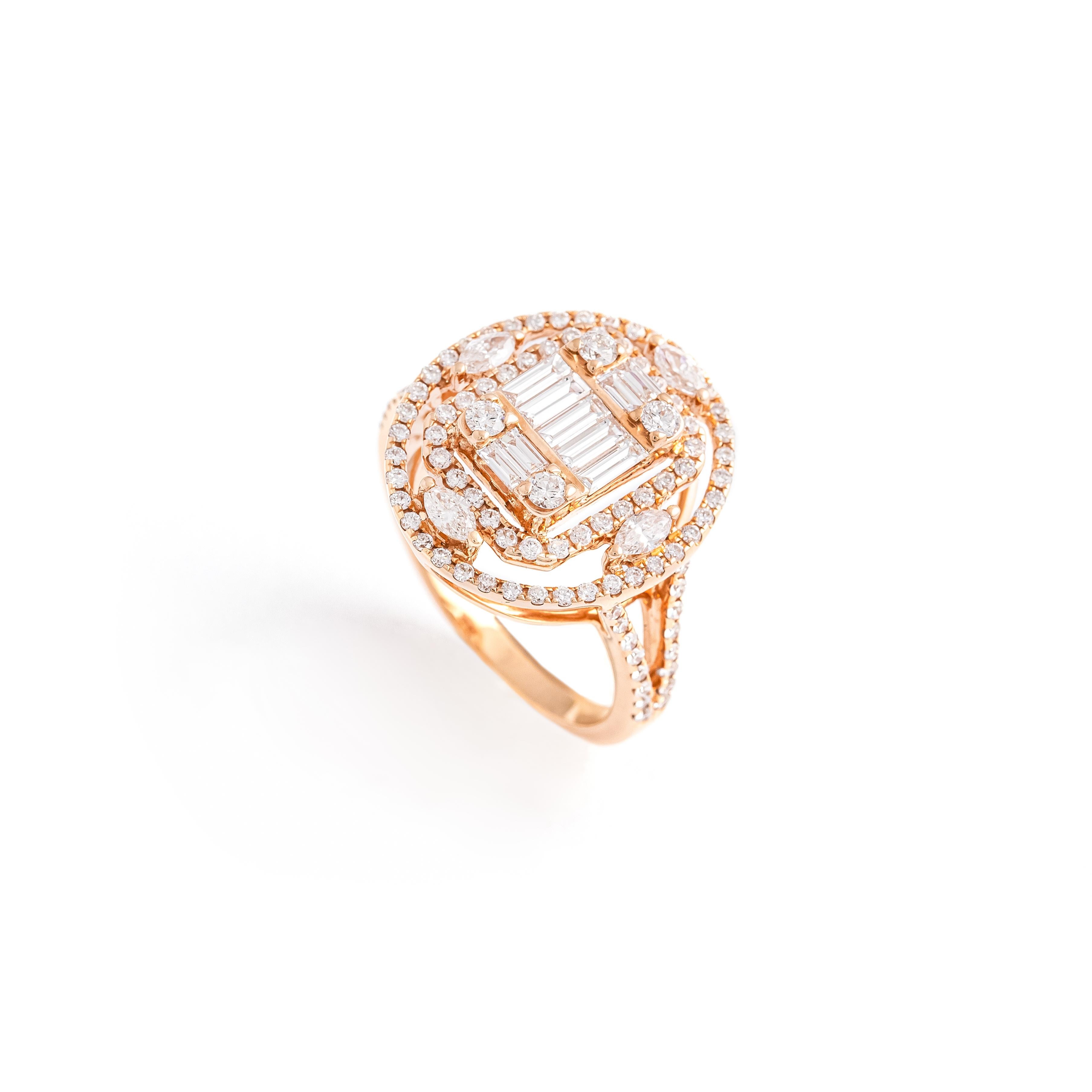 Contemporary Diamond Pink Gold Ring For Sale