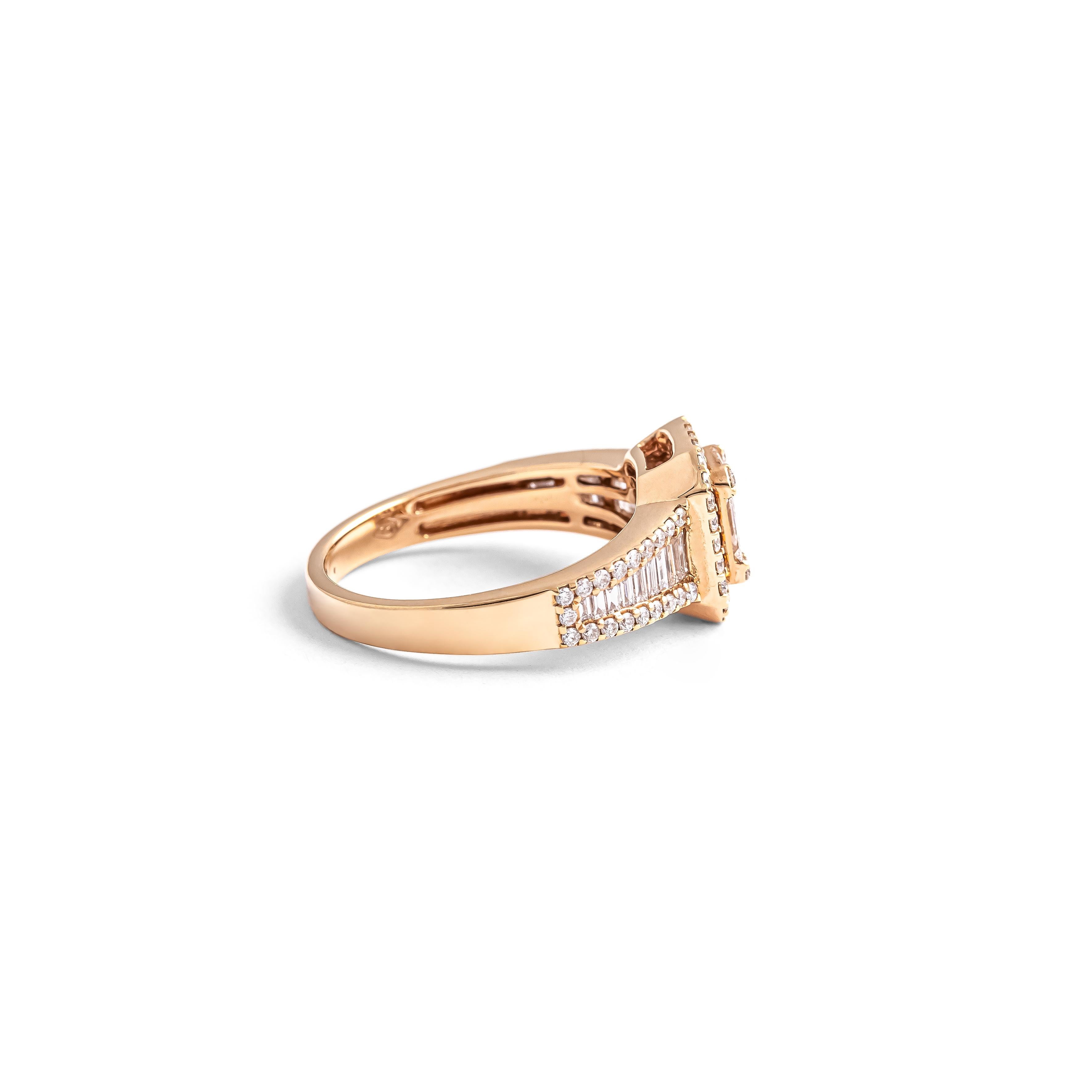 Baguette Cut Diamond Pink Gold Ring For Sale