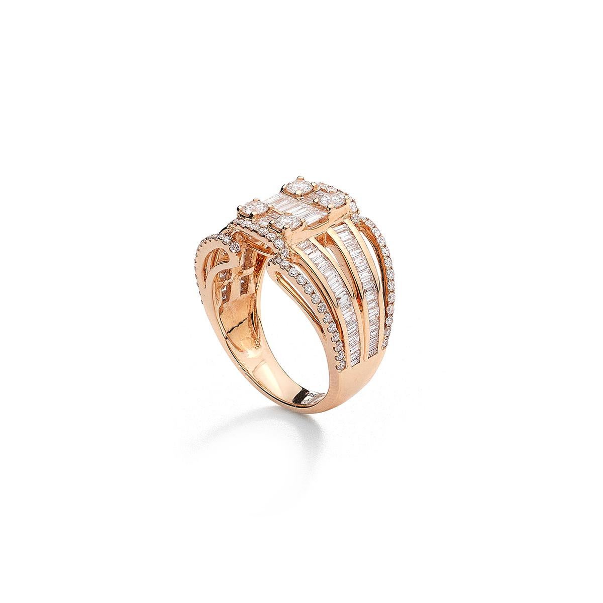Ring in 18kt pink gold set with 79 baguette cut diamonds 1.12 cts and 78 diamonds 0.87 cts Size 54    

Total weight: 9.02 grams