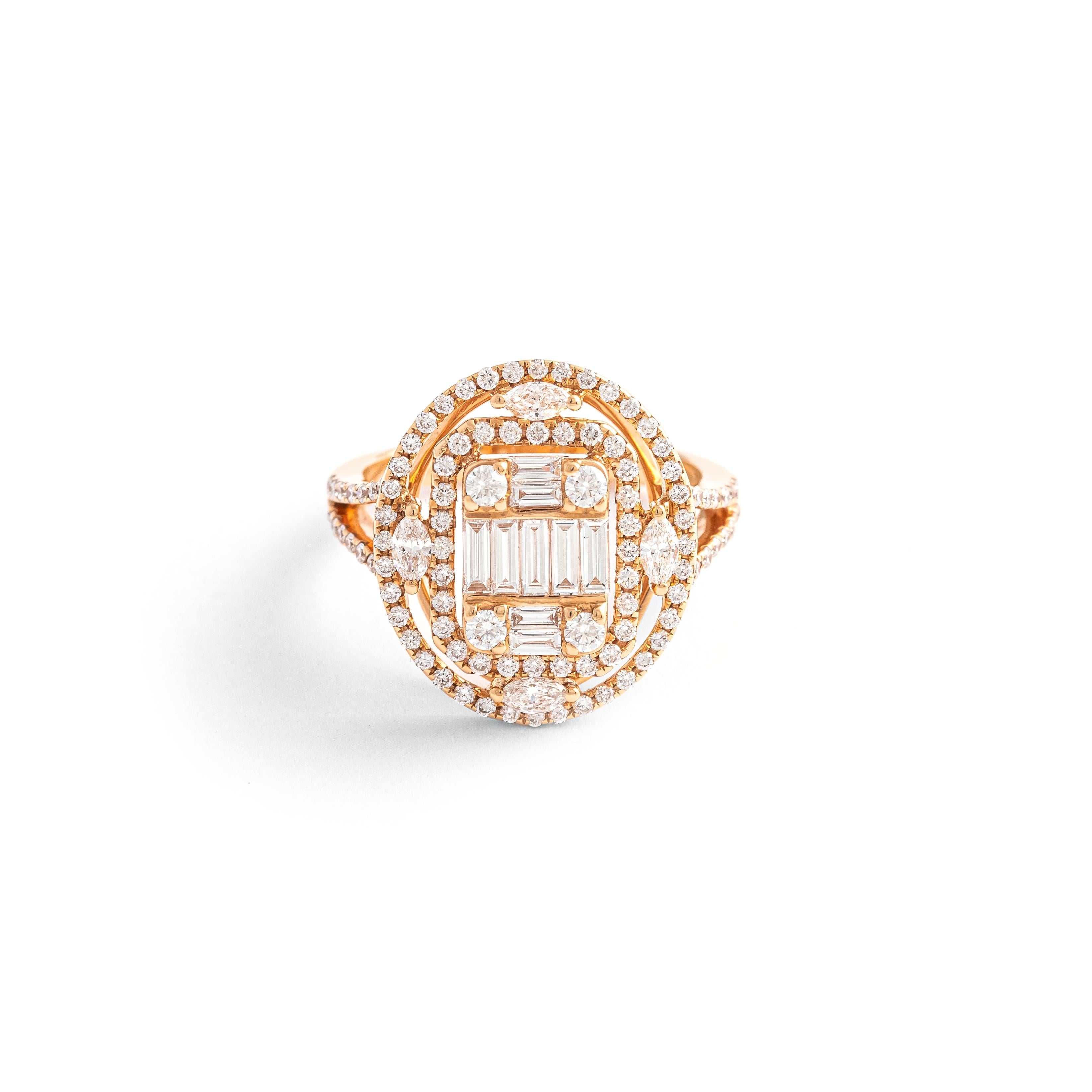 Ring aus Roségold mit Diamanten (Baguetteschliff) im Angebot