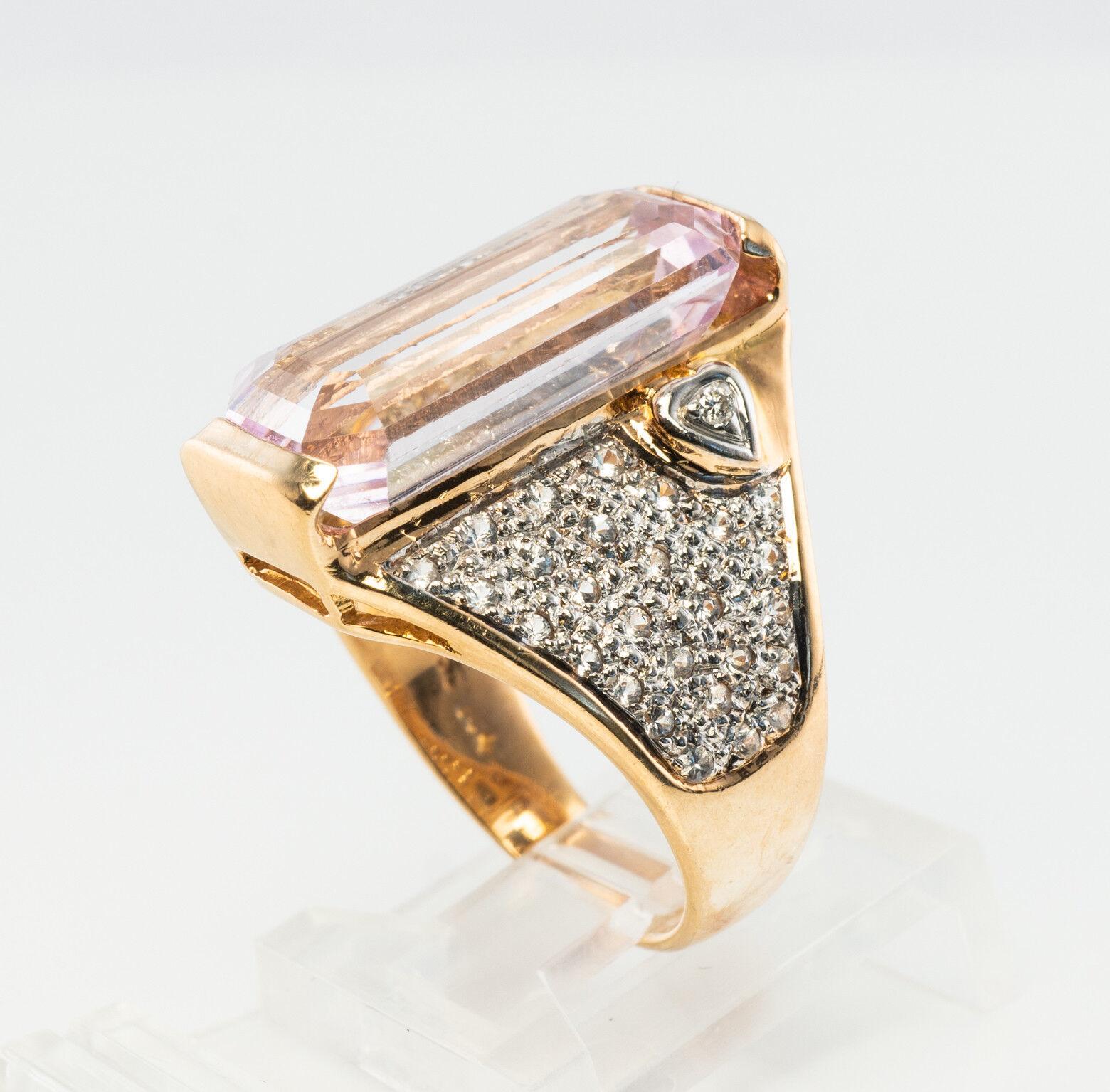 Diamond Pink Kunzite Ring 14K Gold Band Cocktail For Sale 4