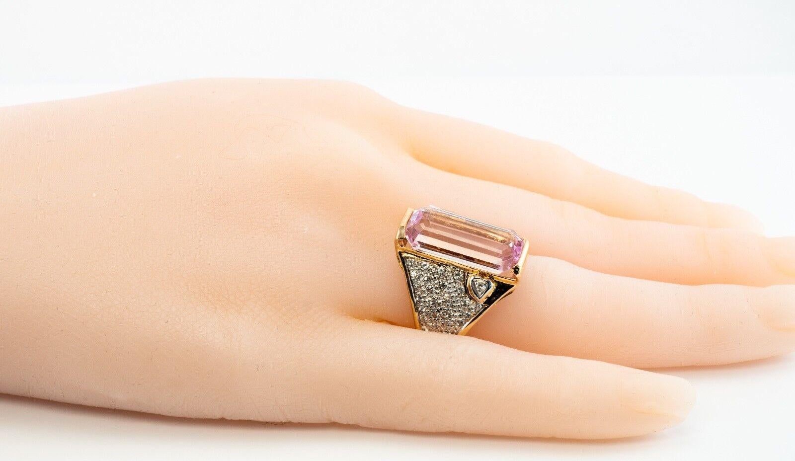 Diamond Pink Kunzite Ring 14K Gold Band Cocktail For Sale 5