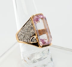 Diamond Pink Kunzite Ring 14K Gold Band Cocktail
