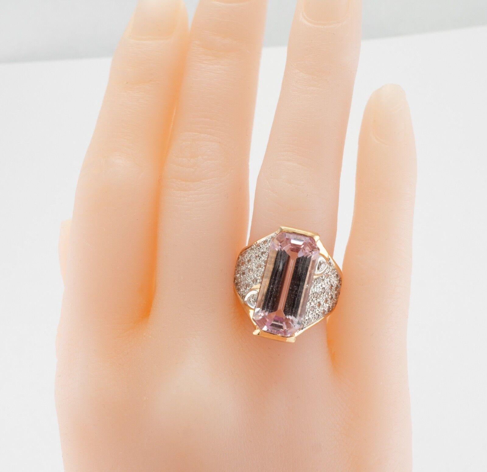 Women's or Men's Diamond Pink Kunzite Ring 14K Gold Band Cocktail For Sale