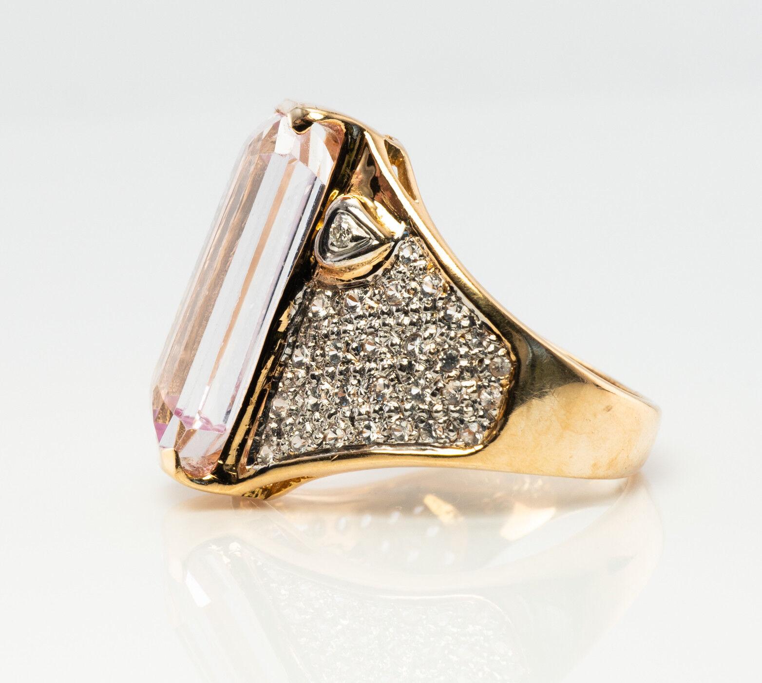 Diamond Pink Kunzite Ring 14K Gold Band Cocktail For Sale 1