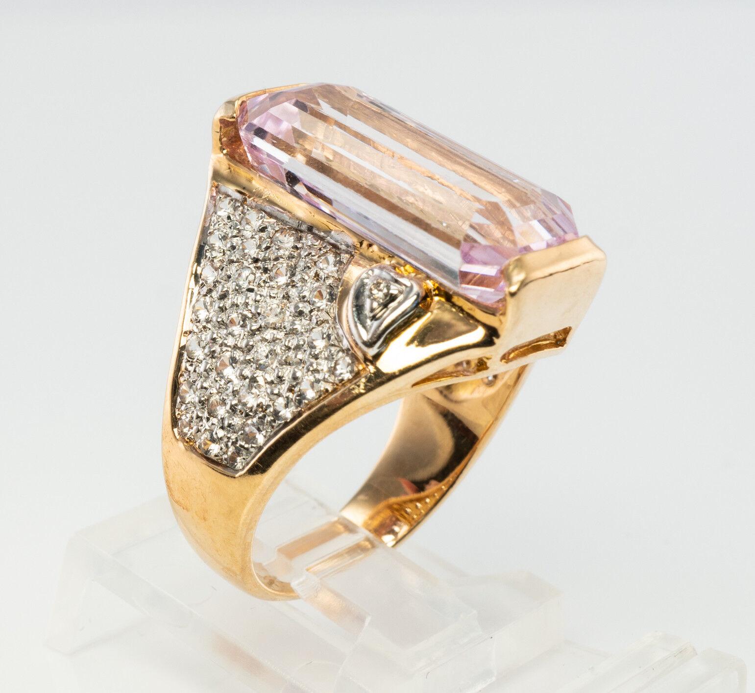 Diamond Pink Kunzite Ring 14K Gold Band Cocktail For Sale 3