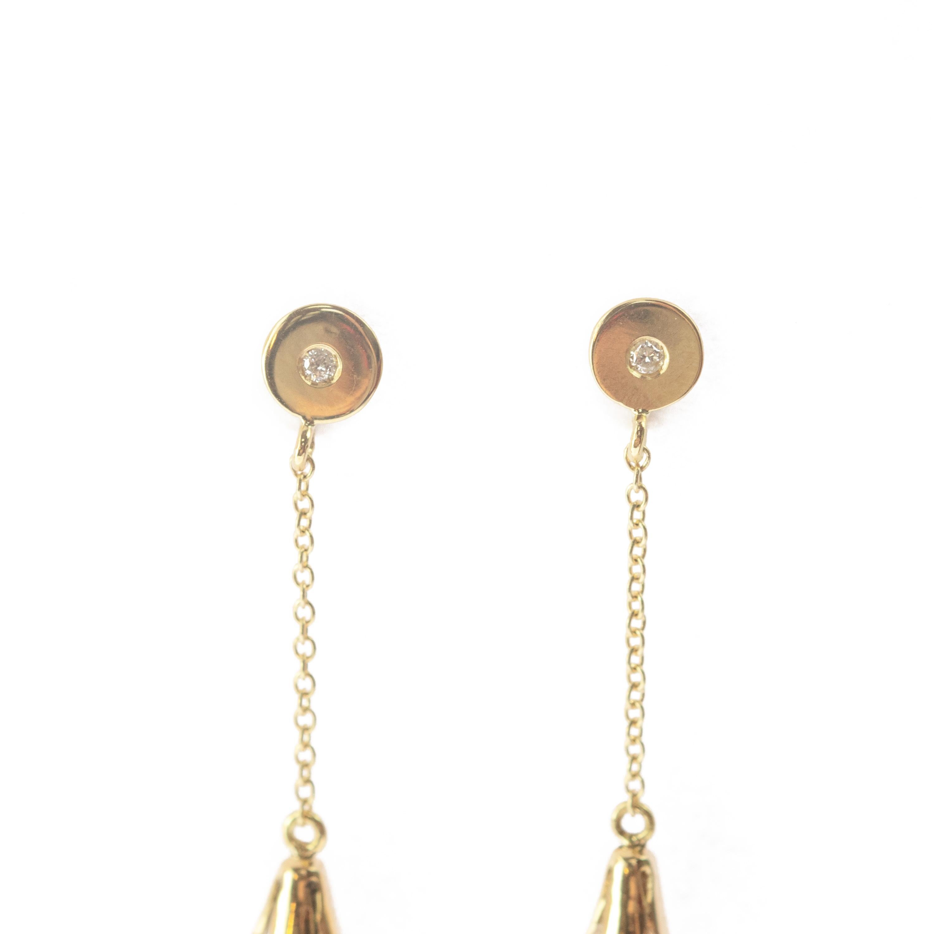 Diamond Pink Natural Coral Drops 18 Karat Yellow Gold Dangle Handmade Earrings For Sale 1