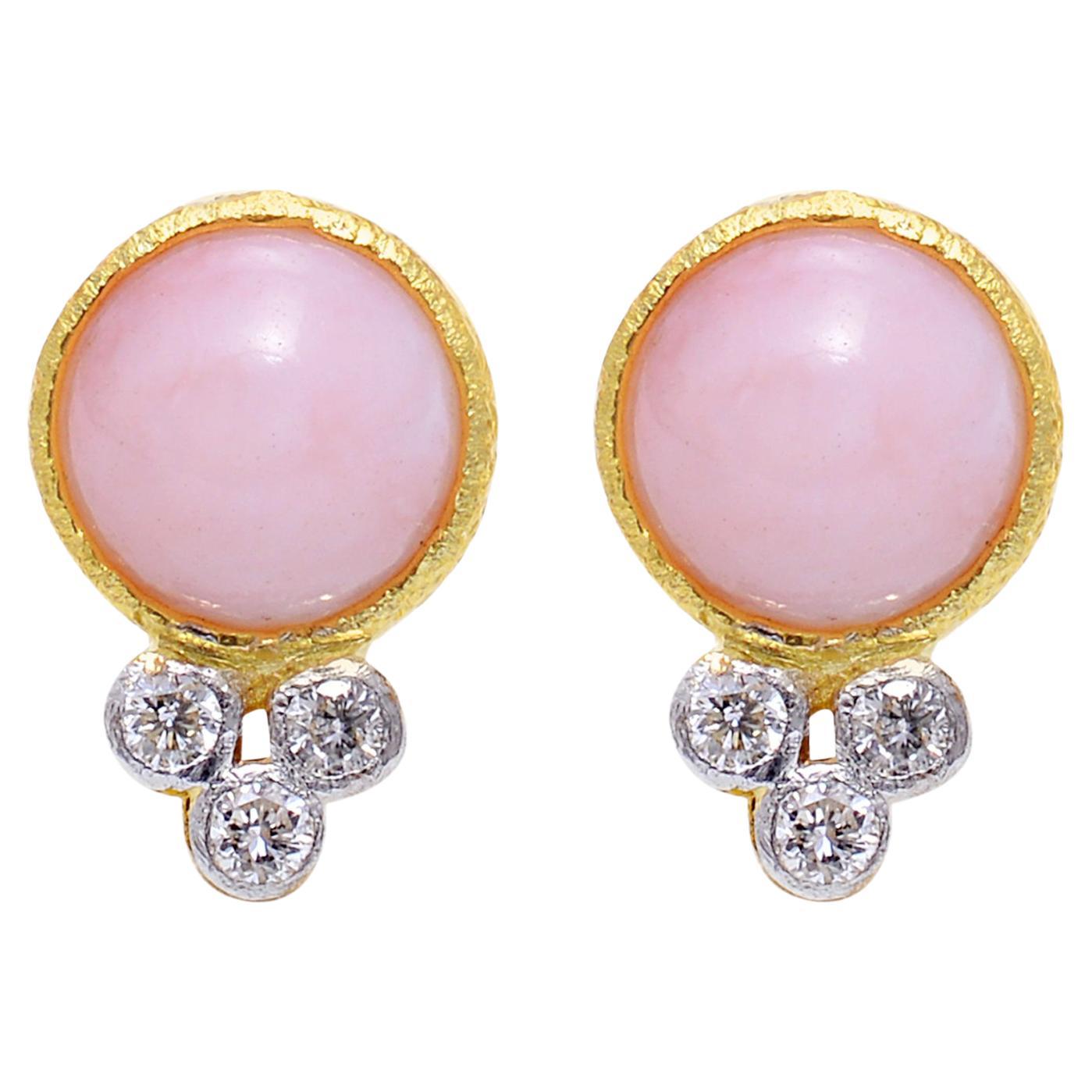 Gold & Diamond Starburst Pink Opal Earrings main image 1