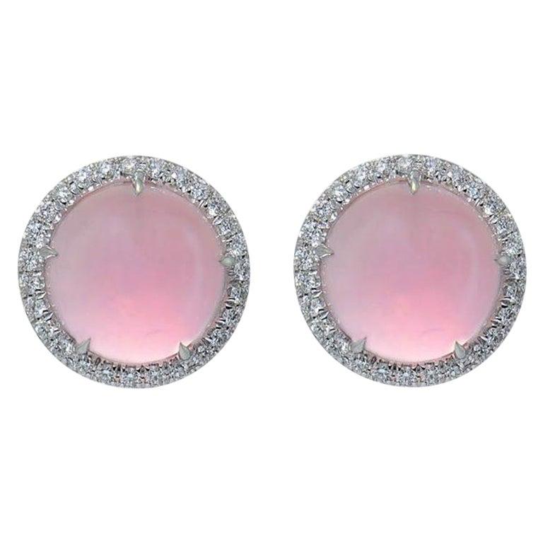 Diamond Pink Quartz 18KT White Gold Made in Italy Earrings