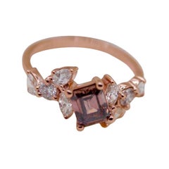 Diamond Pink Ring GIA 1.08ct Emerald Cut with 8 Diamond with certificat ! NEW