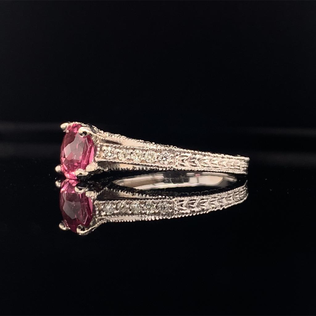 Diamond Pink Tourmaline Rubellite Ring 6.5 14k White Gold 2.45 TCW Certified For Sale 4