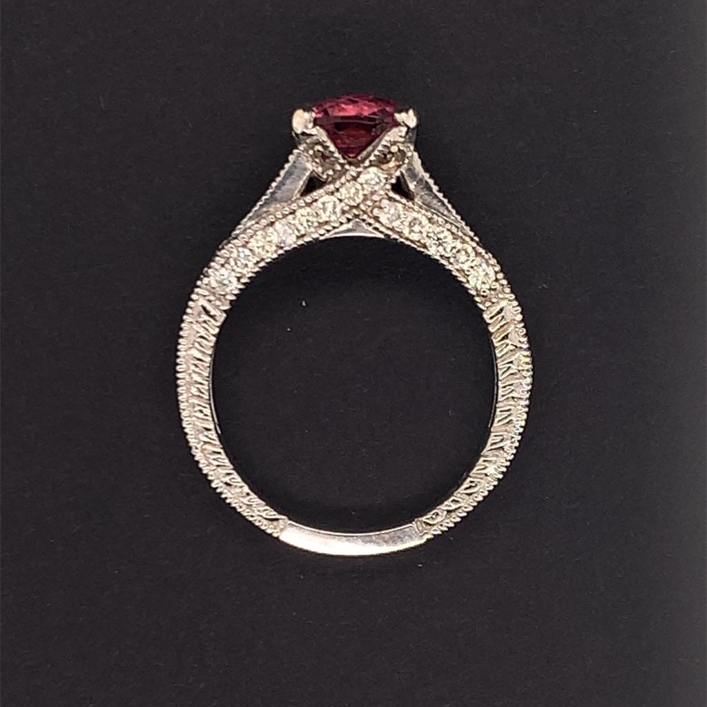 Diamond Pink Tourmaline Rubellite Ring 6.5 14k White Gold 2.45 TCW Certified For Sale 6