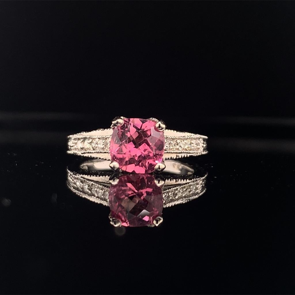 Diamond Pink Tourmaline Rubellite Ring 6.5 14k White Gold 2.45 TCW Certified For Sale 7