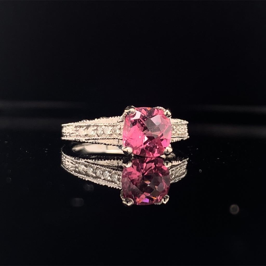 Modern Diamond Pink Tourmaline Rubellite Ring 6.5 14k White Gold 2.45 TCW Certified For Sale