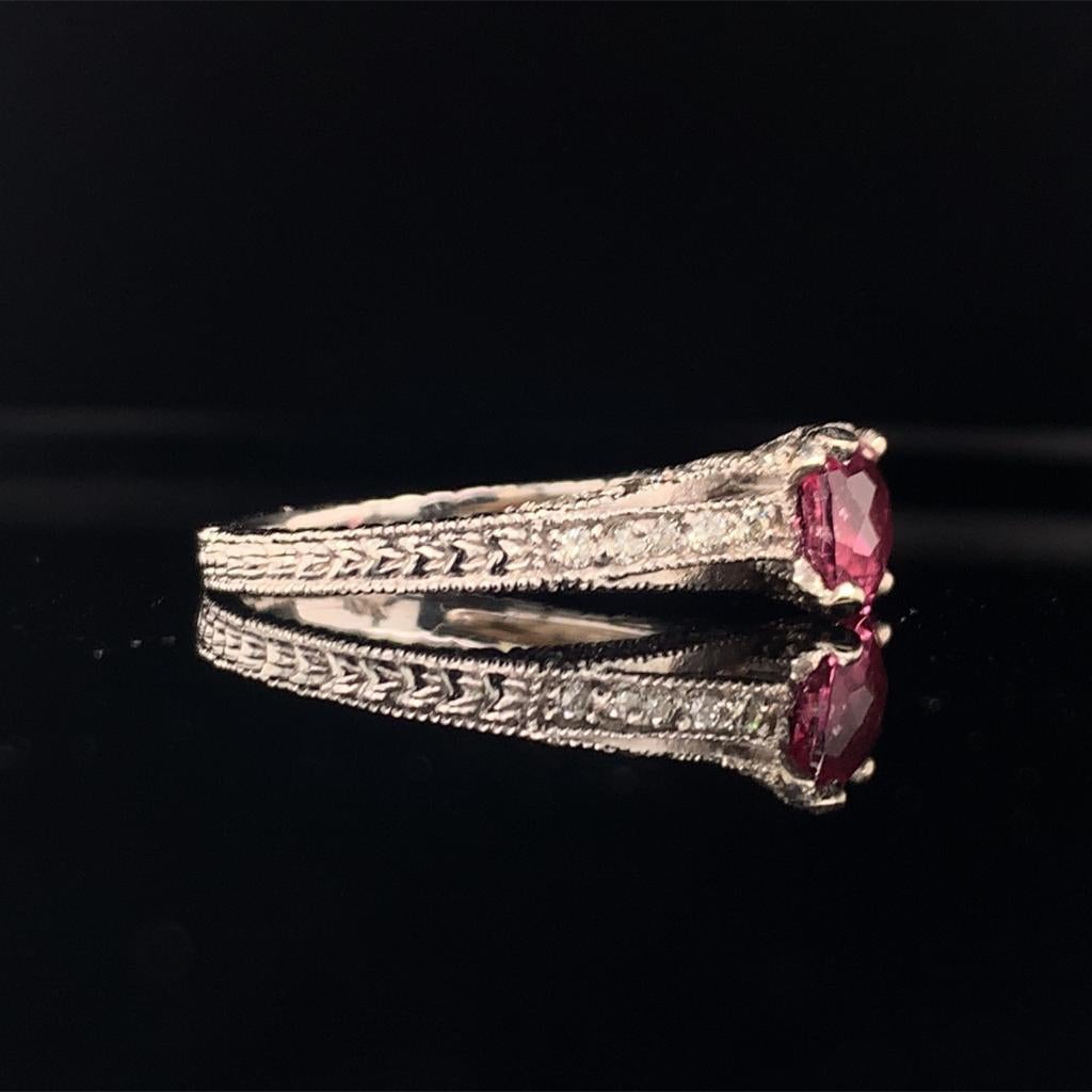 Diamond Pink Tourmaline Rubellite Ring 6.5 14k White Gold 2.45 TCW Certified In New Condition For Sale In Brooklyn, NY