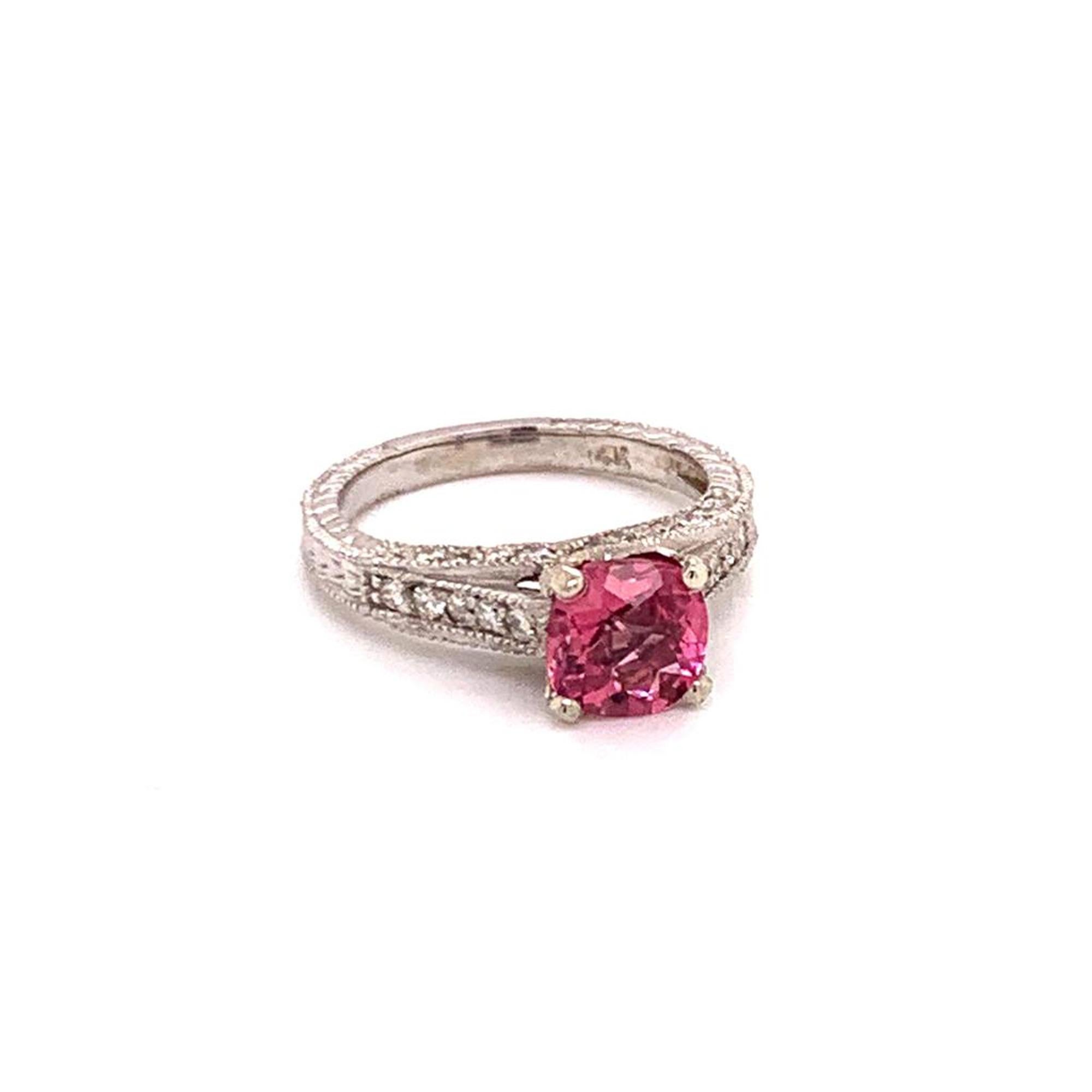 Women's Diamond Pink Tourmaline Rubellite Ring 6.5 14k White Gold 2.45 TCW Certified For Sale