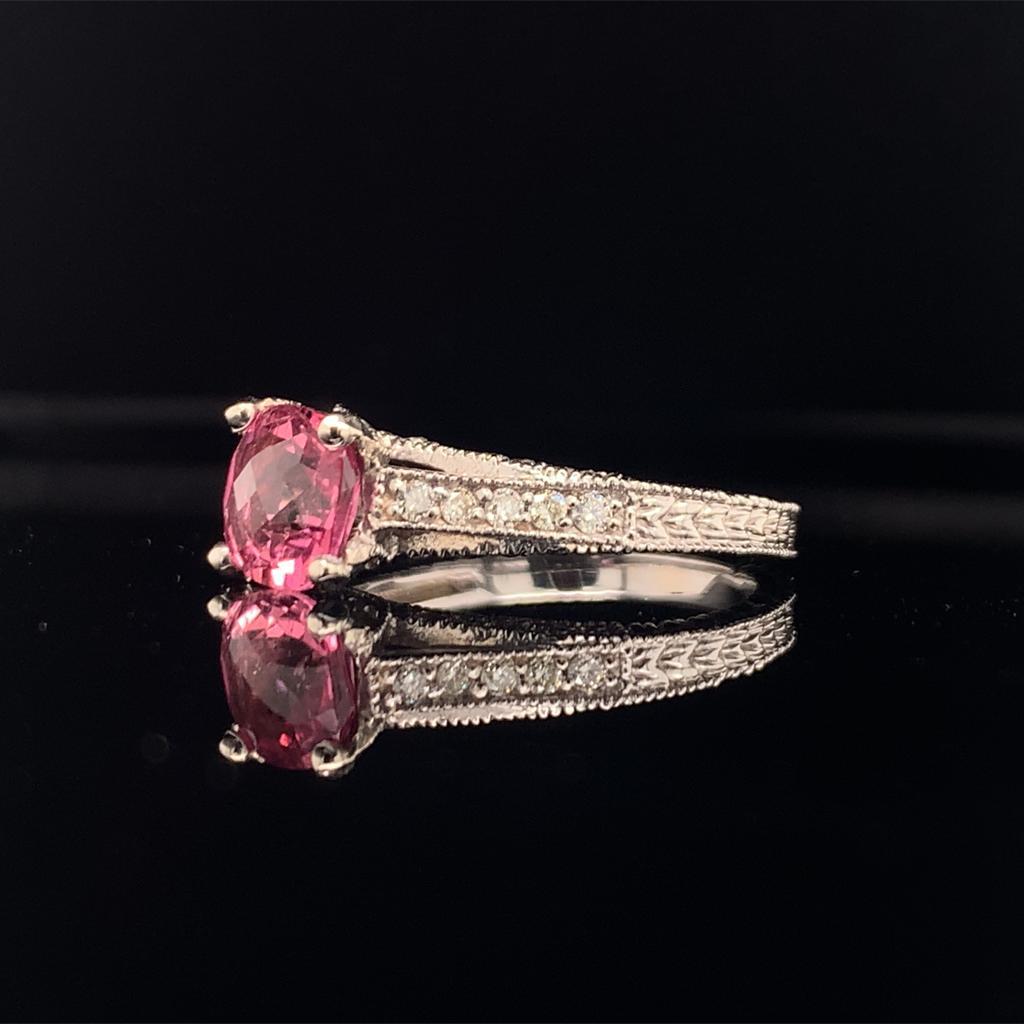 Diamond Pink Tourmaline Rubellite Ring 6.5 14k White Gold 2.45 TCW Certified For Sale 1