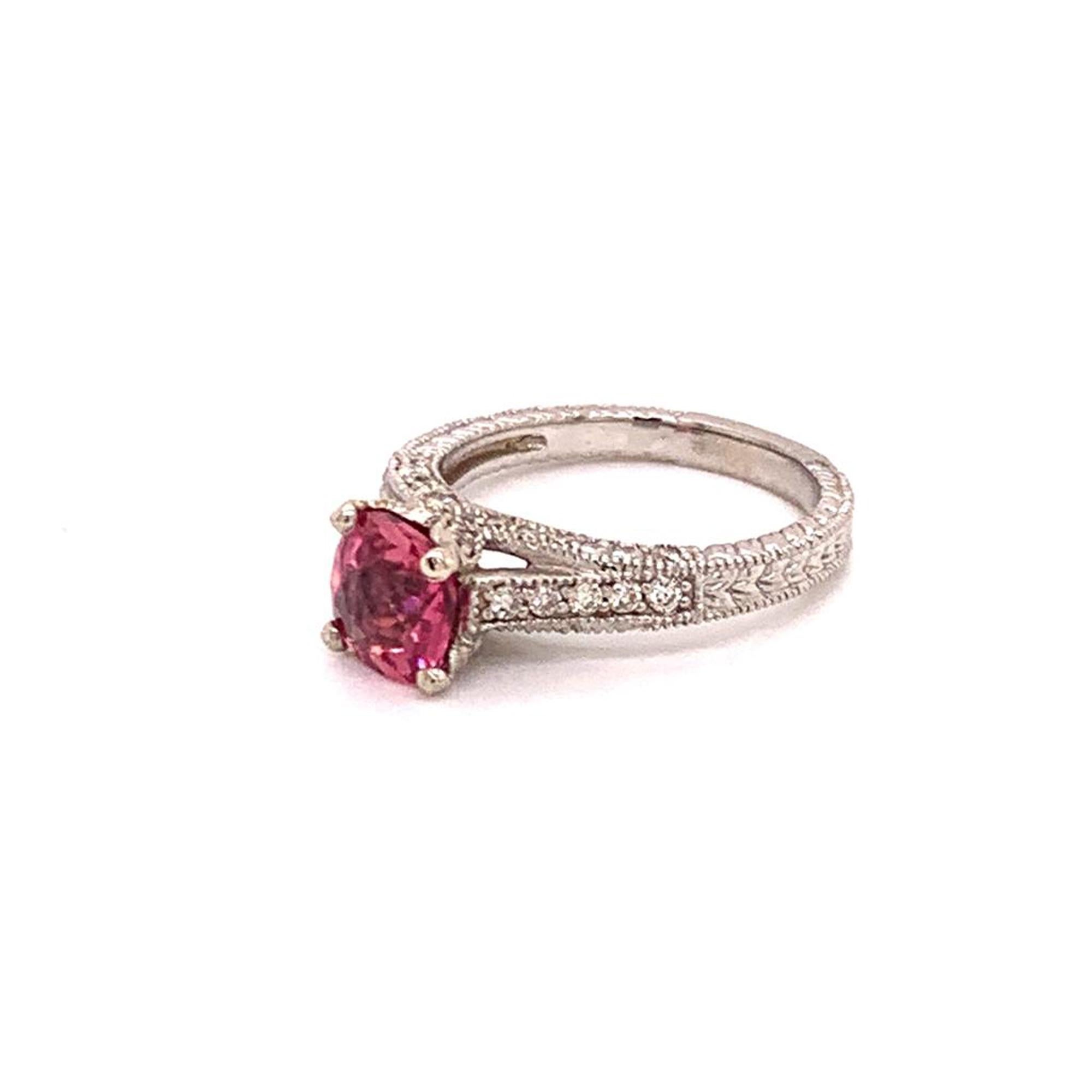 Diamond Pink Tourmaline Rubellite Ring 6.5 14k White Gold 2.45 TCW Certified For Sale 2