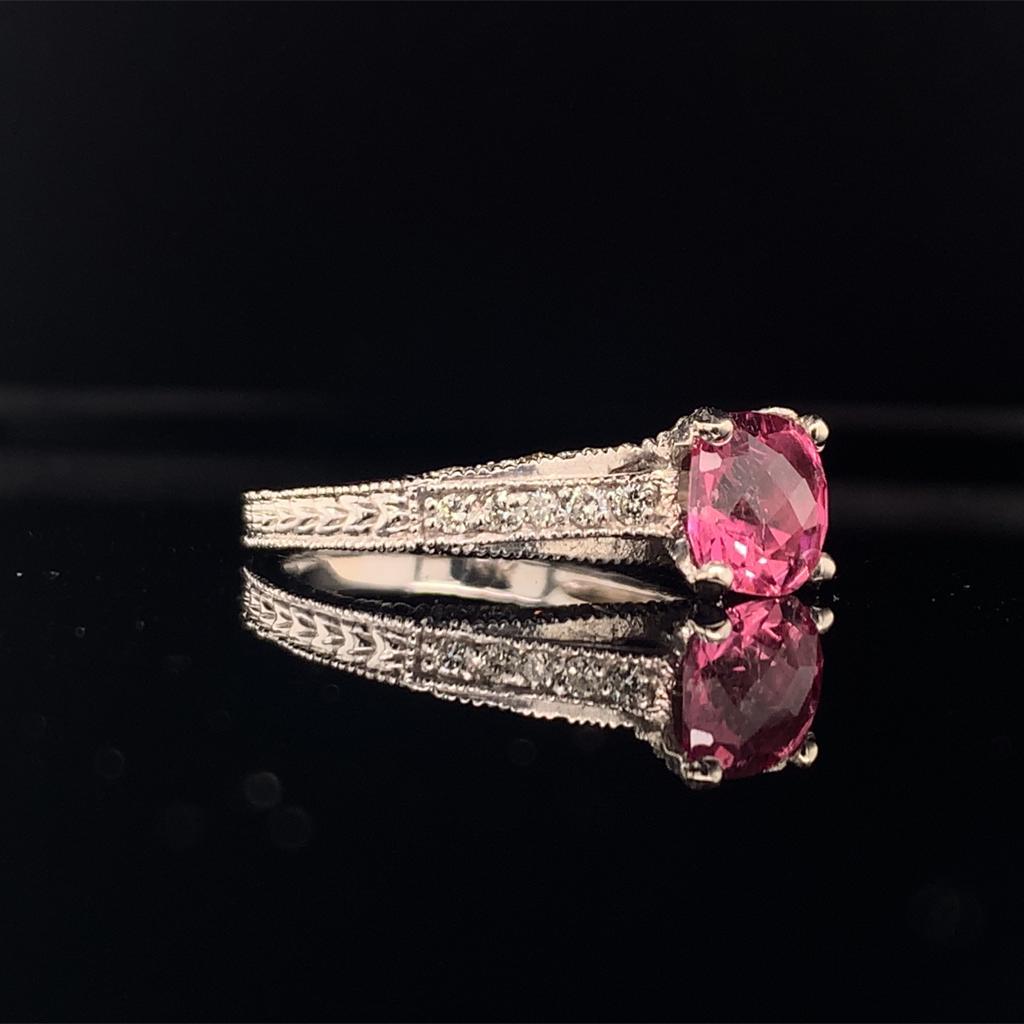 Diamond Pink Tourmaline Rubellite Ring 6.5 14k White Gold 2.45 TCW Certified For Sale 3