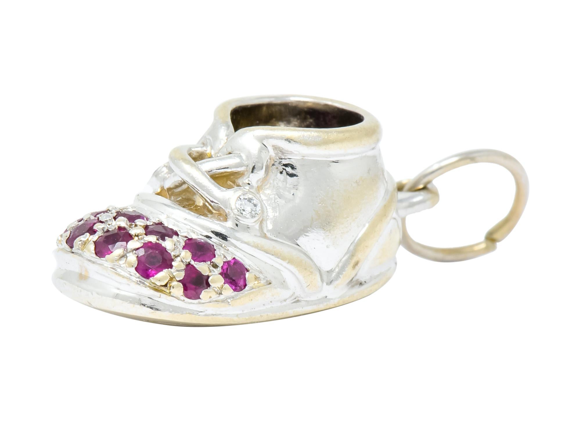 Diamond Pink Sapphire 18 Karat Gold Baby Shoe Charm 2