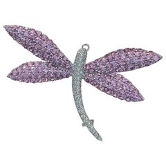 Vintage Diamond, Pink Sapphire and 18 Karat Gold Dragonfly Brooch Convertible Pendant