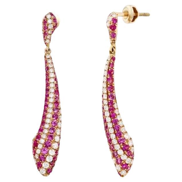 Diamond Pink Sapphire Dangle 14k Rose Gold Earrings for Her For Sale